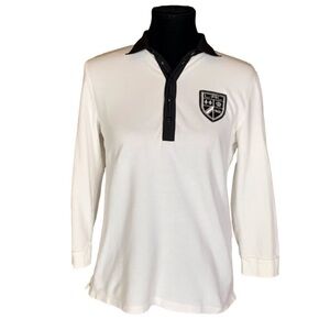 Lauren Active white snap polo shirt with crest Size Medium